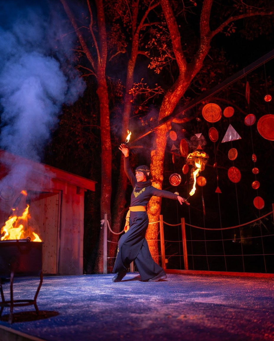 Un farfadet jonglant avec des flammes